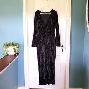 A New Day Black Velour Jumpsuit XL Velvet Bell Sleeve